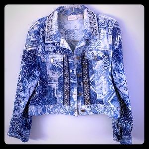 Chico’s Batik Print Beaded Jean Jacket